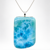 Larimar Stone Pendant Necklace, Genuine AAA Dominican Ocean Stone Gift for Men & Women