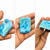 Larimar Stone Pendant Necklace, Genuine AAA Dominican Ocean Stone Gift for Men & Women