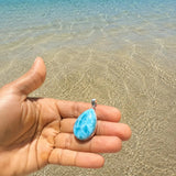 AAA Larimar Pendant, 925 Sterling Silver Blue Dominican Stone