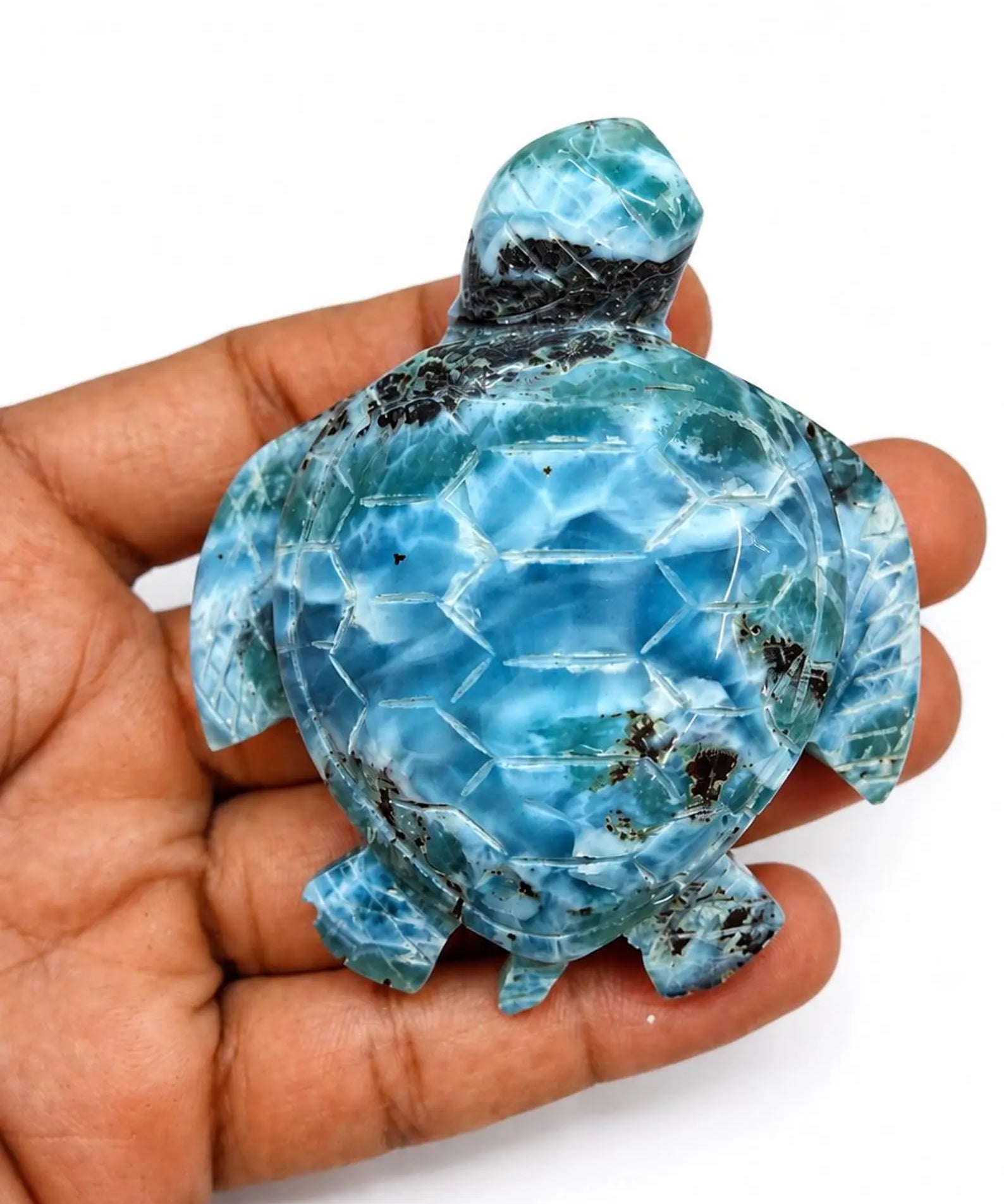 Hand Carved Larimar Turtle Sculpture