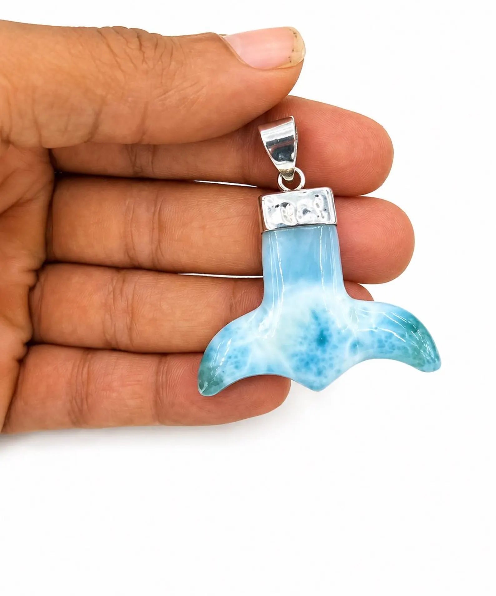 Larimar Whale Tail Pendant in 925 Sterling Silver