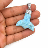 Larimar Whale Tail Pendant in 925 Sterling Silver
