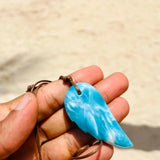 Larimar Angel Wing Necklace – AAA Dominican Larimar Unisex Jewelry On Adjustable Cord