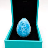 AAA Grade Super Blue Larimar Ring – 925 Sterling Silver Adjustable