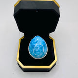 AAA Grade Super Blue Larimar Ring – 925 Sterling Silver Adjustable