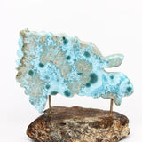 Larimar Dominican Republic Map Sculpture on Dominican Amber Base, Caribbean Home Decor