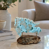 Larimar Dominican Republic Map Sculpture on Dominican Amber Base, Caribbean Home Decor