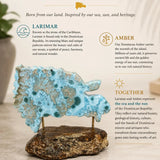 Larimar Dominican Republic Map Sculpture on Dominican Amber Base, Caribbean Home Decor