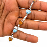 Larimar Amber Heart Bracelet - 925 Sterling Silver