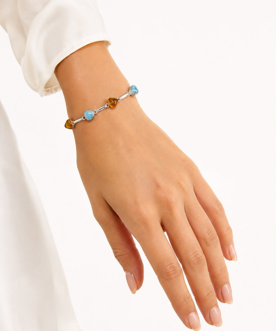 Larimar Amber Heart Bracelet - 925 Sterling Silver