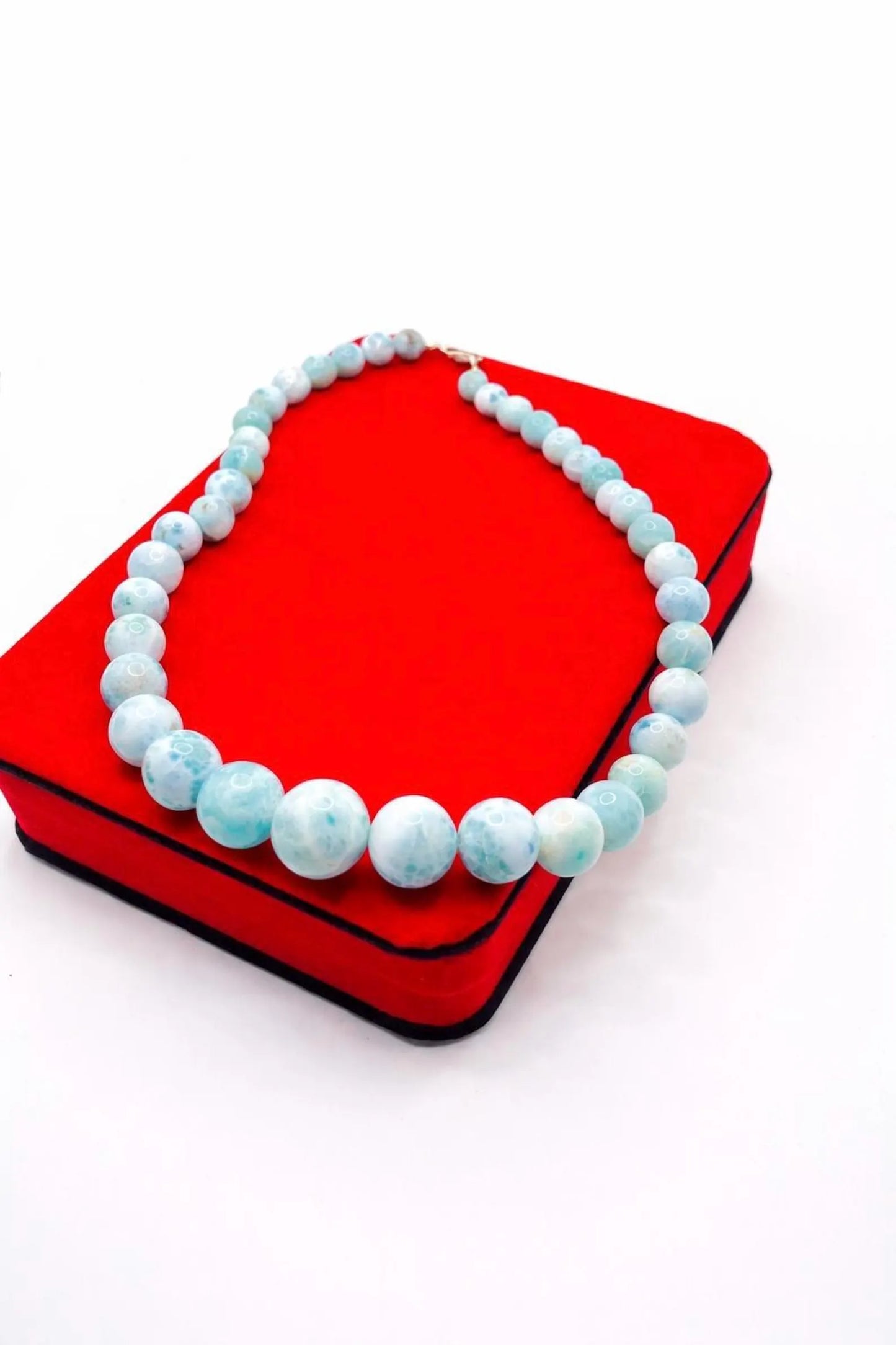Larimar Bead Necklace in 925 Sterling Hook, Genuine Larimar Beads 8–16mm