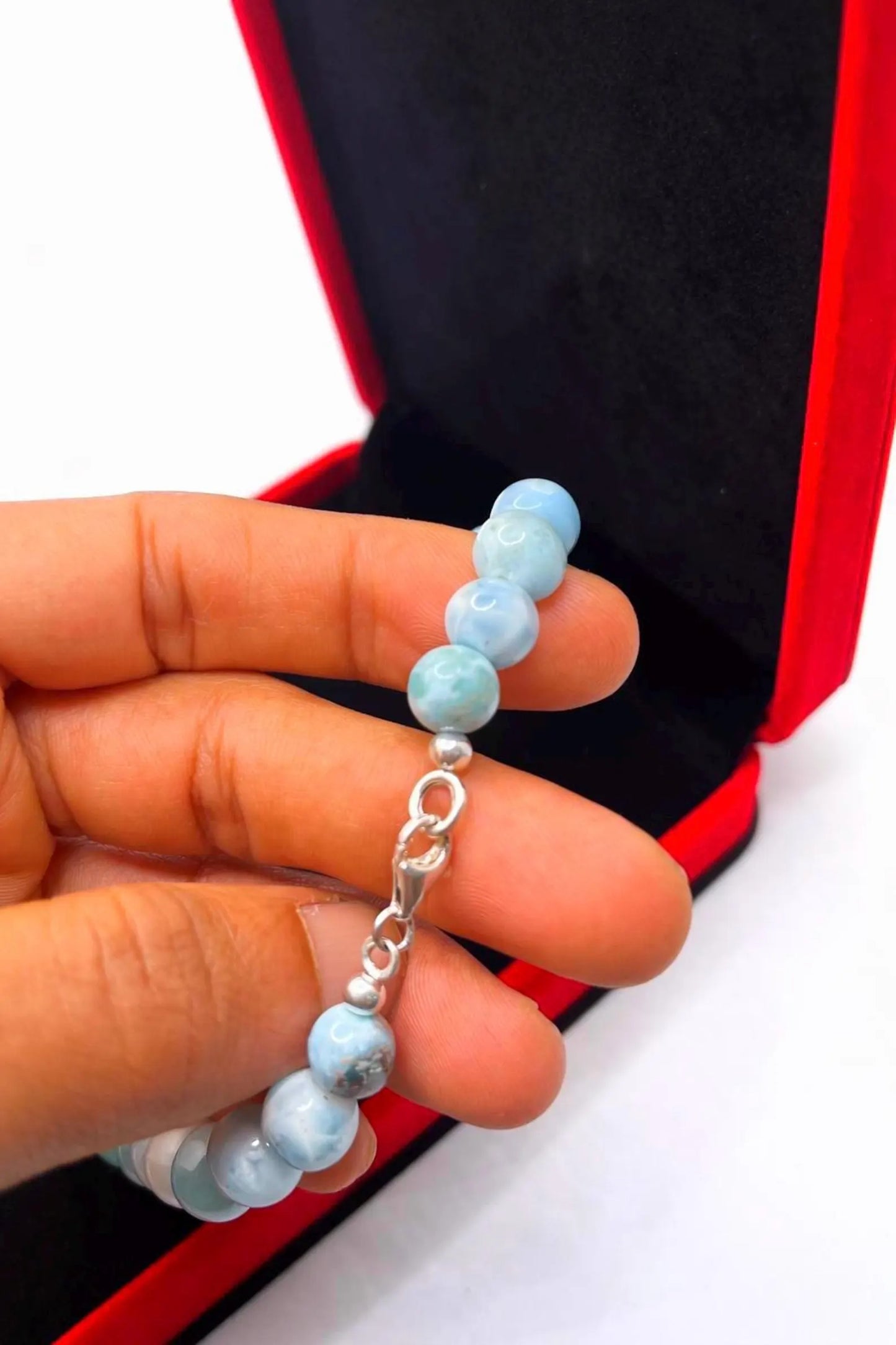 Larimar Bead Necklace in 925 Sterling Hook, Genuine Larimar Beads 8–16mm