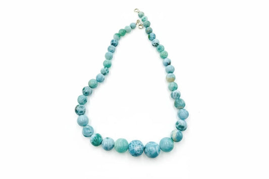 Larimar Bead Necklace in 925 Sterling Hook, Genuine Larimar Beads 8–16mm