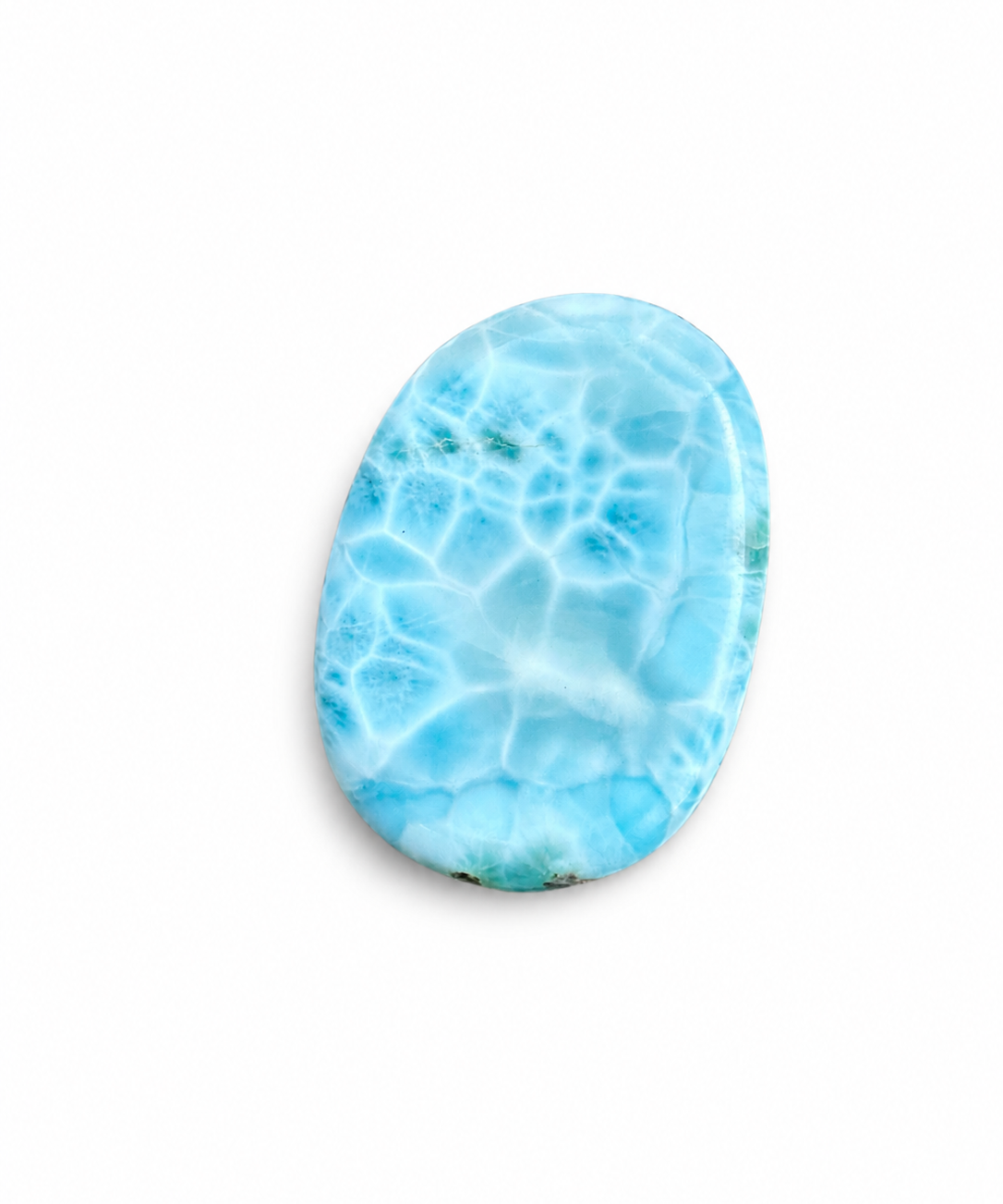 AAA Larimar Oval Palmstone Cabochon – Genuine Dominican Blue Gemstone, Collector Piece with Exceptional Webbing