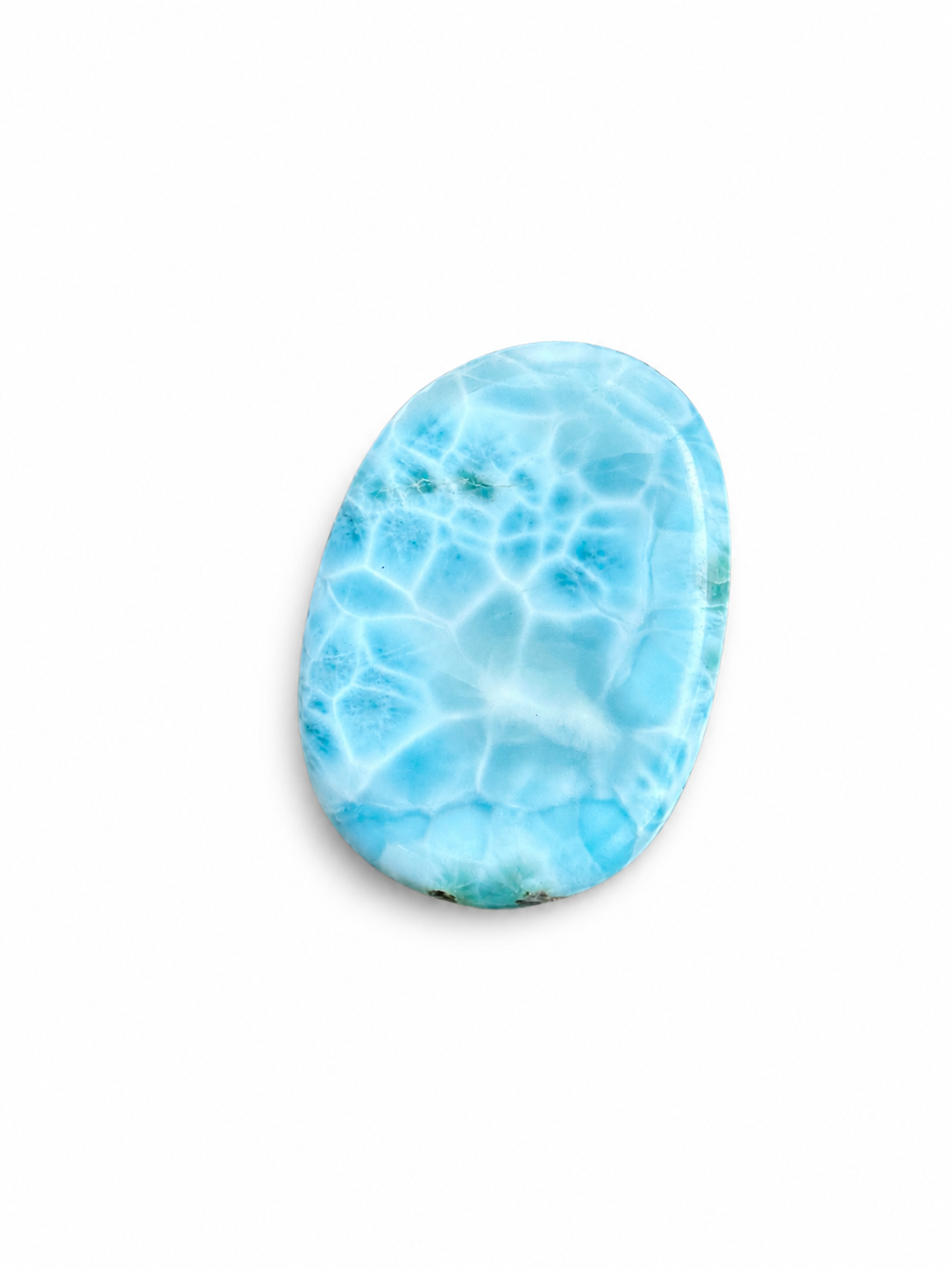 AAA Larimar Oval Palmstone Cabochon – Genuine Dominican Blue Gemstone, Collector Piece with Exceptional Webbing