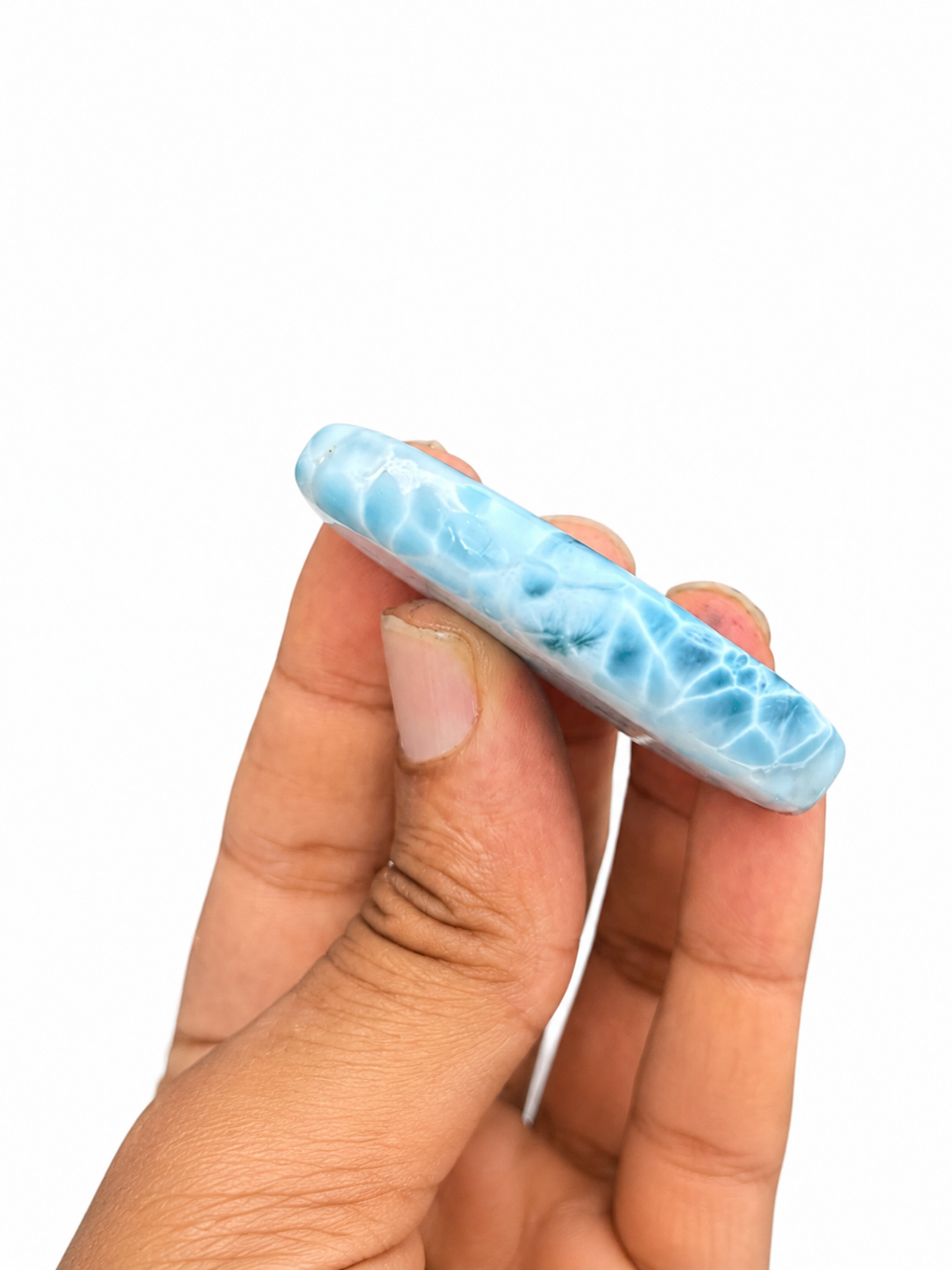 AAA Larimar Oval Palmstone Cabochon – Genuine Dominican Blue Gemstone, Collector Piece with Exceptional Webbing