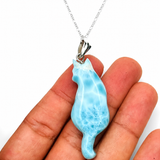 Larimar Cat Pendant Necklace, 925 Sterling Silver , Dominican Larimar Cat Jewelry, Blue Ocean Gemstone Cat Lover Gift