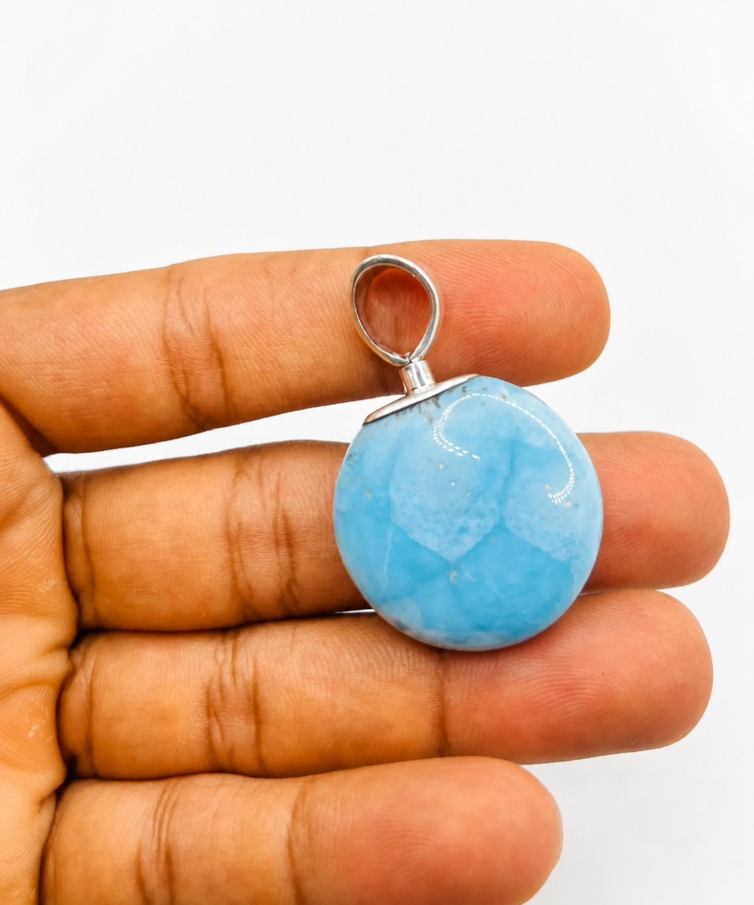 Larimar Circle 925 Sterling Silver Pendant