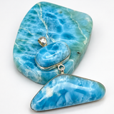 Exclusive Double Larimar Pendant -AAA Larimar Stone Silver Jewelry Women's Gift
