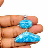 Exclusive Double Larimar Pendant -AAA Larimar Stone Silver Jewelry Women's Gift