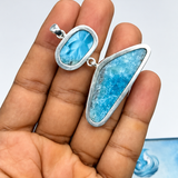 Exclusive Double Larimar Pendant -AAA Larimar Stone Silver Jewelry Women's Gift