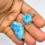 Exclusive Double Larimar Pendant -AAA Larimar Stone Silver Jewelry Women's Gift