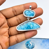 Exclusive Double Larimar Pendant -AAA Larimar Stone Silver Jewelry Women's Gift