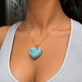 Larimar Gold Heart Pendant – 18k Gold Plated 925 Sterling Silver, Genuine Dominican Blue Stone