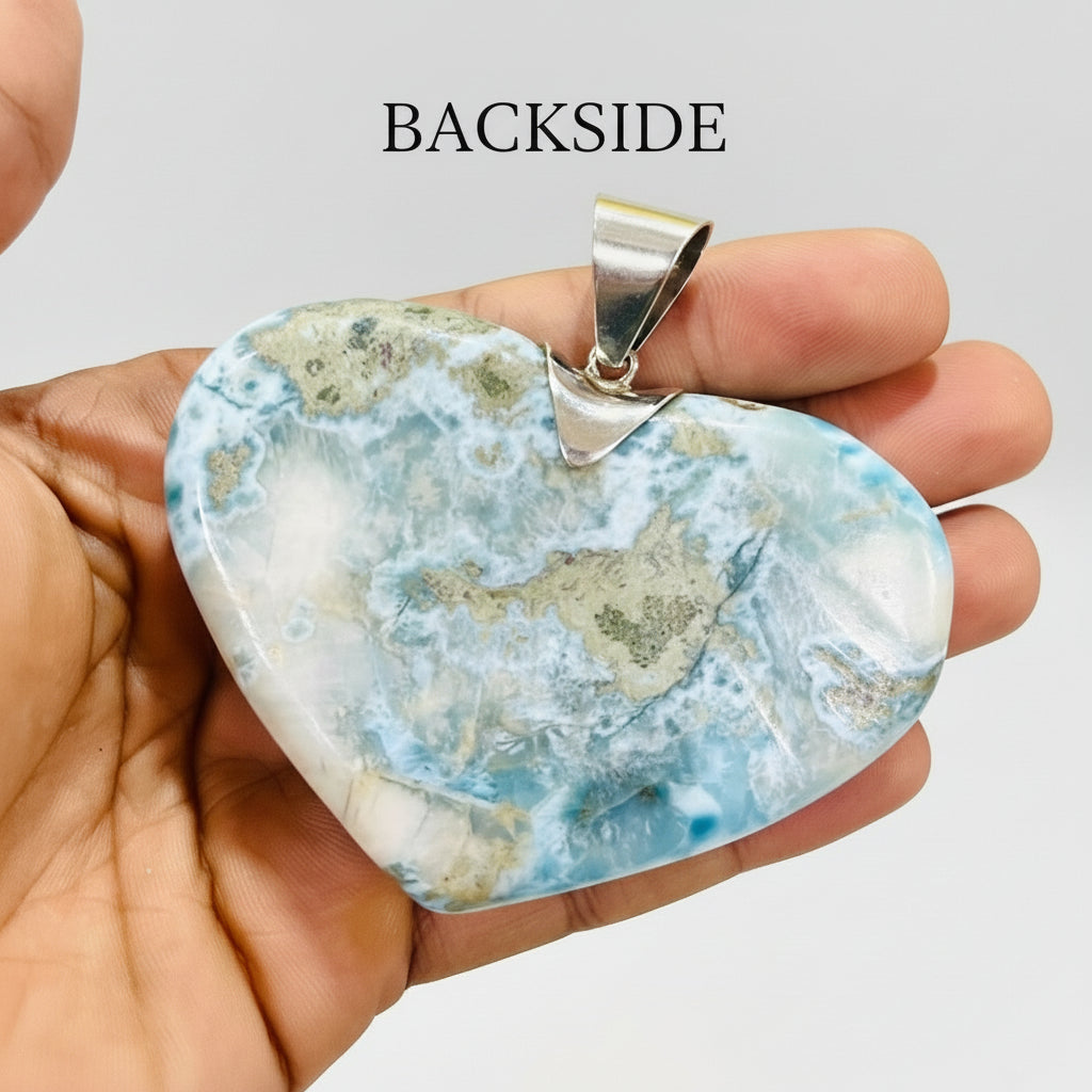 Large 128g Larimar Heart Pendant – Exclusive  Dominican Larimar • Statement Gemstone Jewelry • Rare Collector Piece