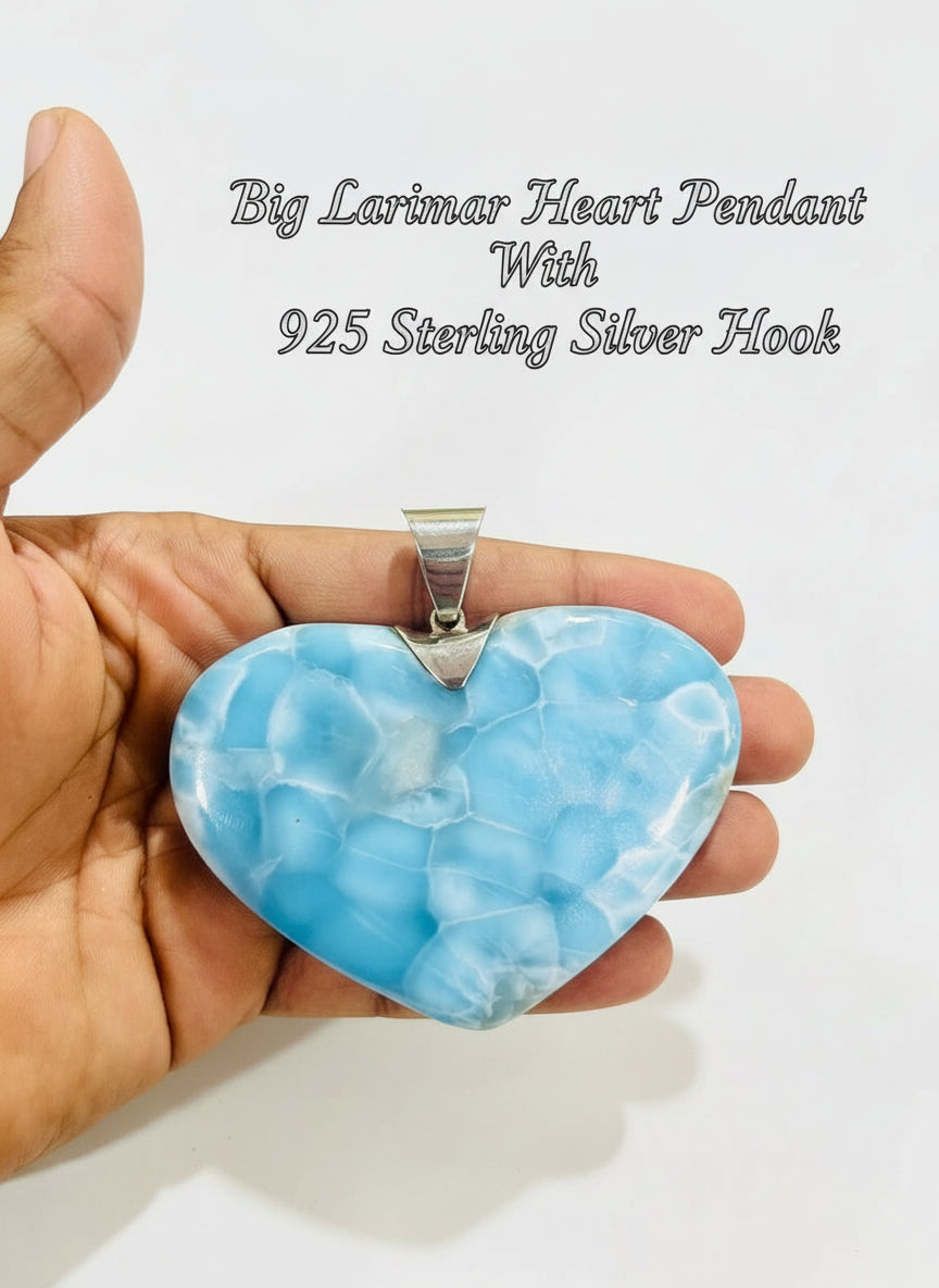 Large 128g Larimar Heart Pendant – Exclusive  Dominican Larimar • Statement Gemstone Jewelry • Rare Collector Piece