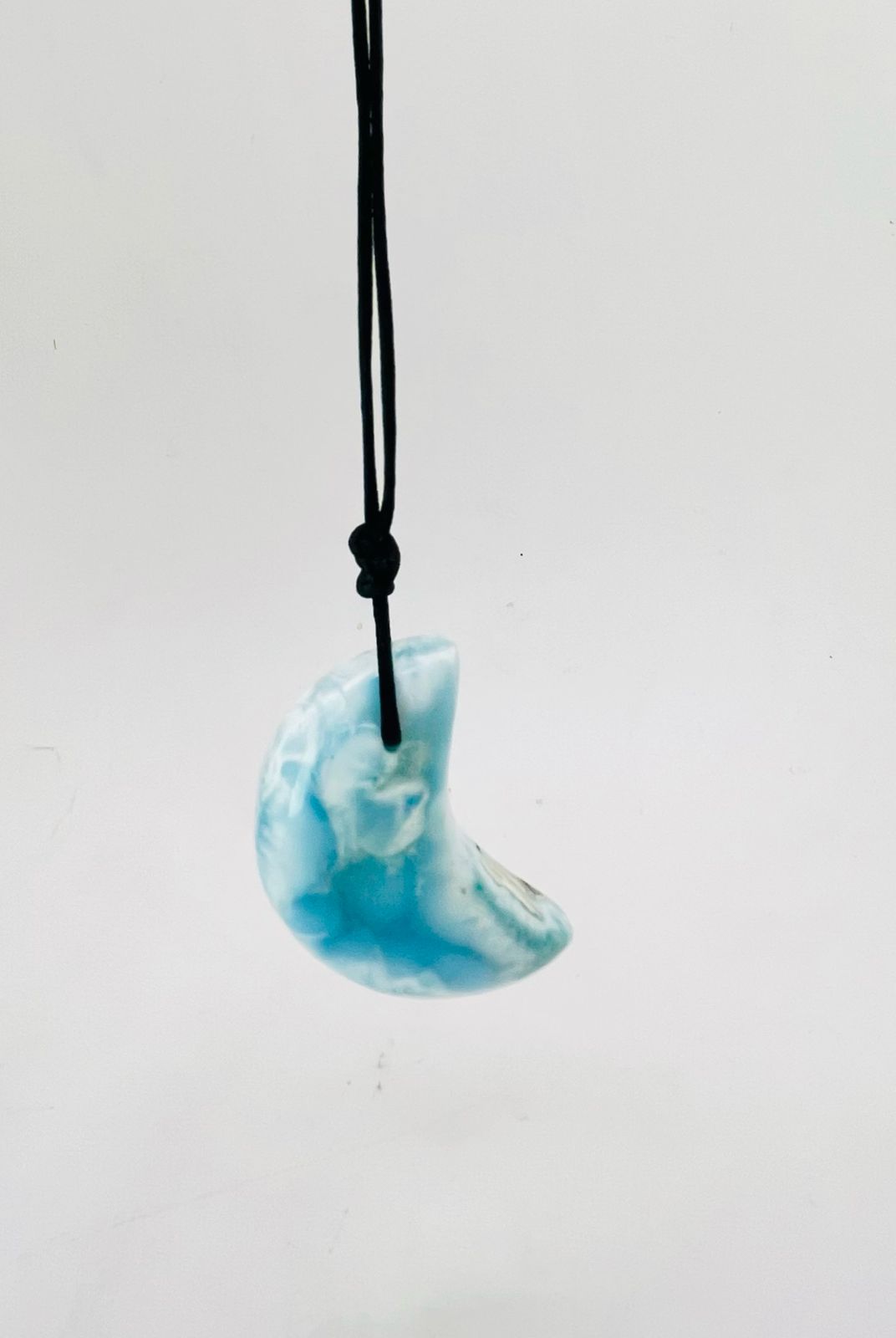 Larimar Moon Necklace – Unisex Adjustable Blue Crystal Pendant - Handmade in the Dominican Republic