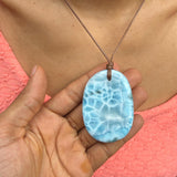 Larimar Stone Necklace – AAA With Turtleback Translucent & Webbing Patterns