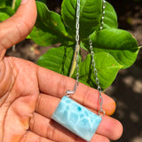 AAA Larimar Necklace, Exclusive Light Blue Dominican Gemstone Pendant With 925 Silver Chainlink, High End Gift for Women.