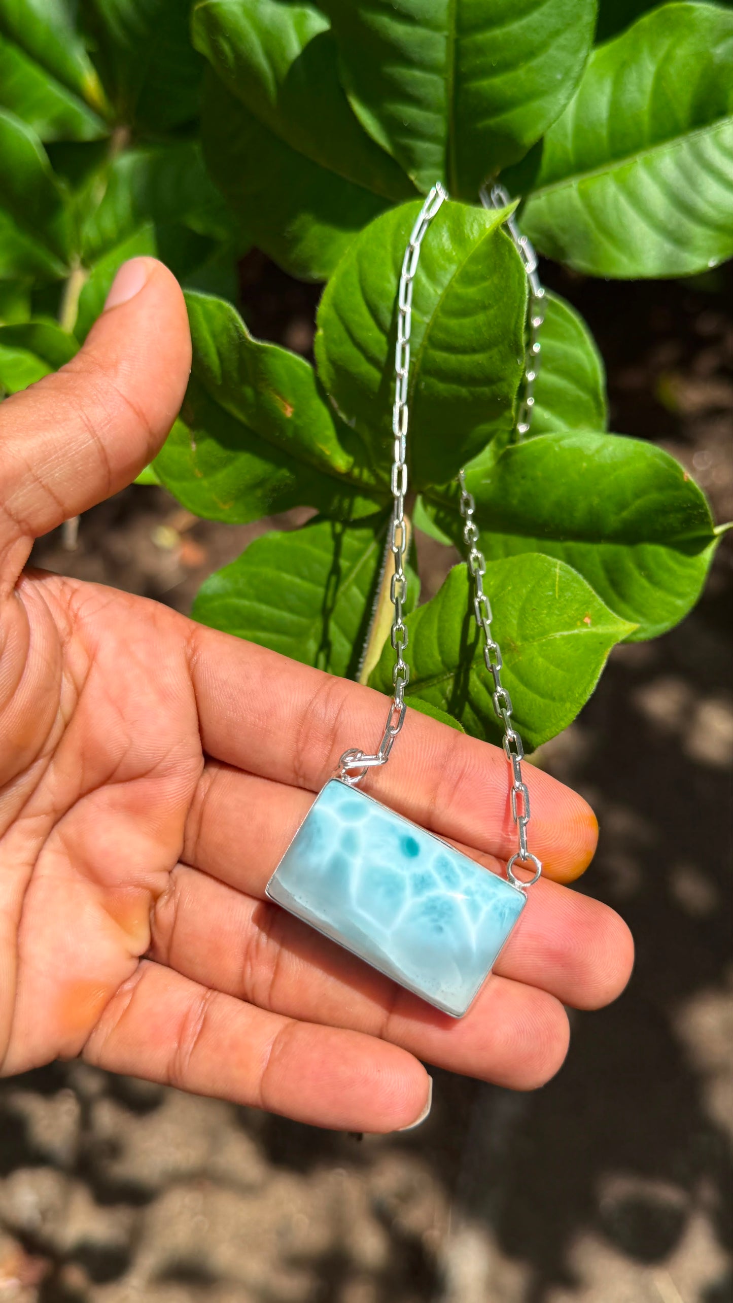 AAA Larimar Necklace, Exclusive Light Blue Dominican Gemstone Pendant With 925 Silver Chainlink, High End Gift for Women.