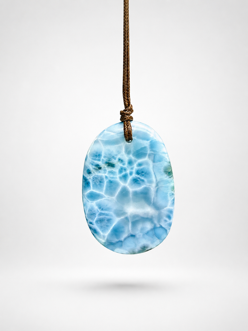 Larimar Stone Necklace – AAA With Turtleback Translucent & Webbing Patterns