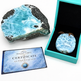 Larimar Stone Necklace – AAA With Turtleback Translucent & Webbing Patterns
