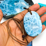 Larimar Stone Necklace – AAA With Turtleback Translucent & Webbing Patterns