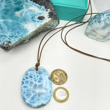 Larimar Stone Necklace – AAA With Turtleback Translucent & Webbing Patterns