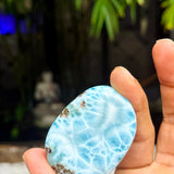 AAA Larimar Oval Palmstone Cabochon – Genuine Dominican Blue Gemstone, Collector Piece with Exceptional Webbing