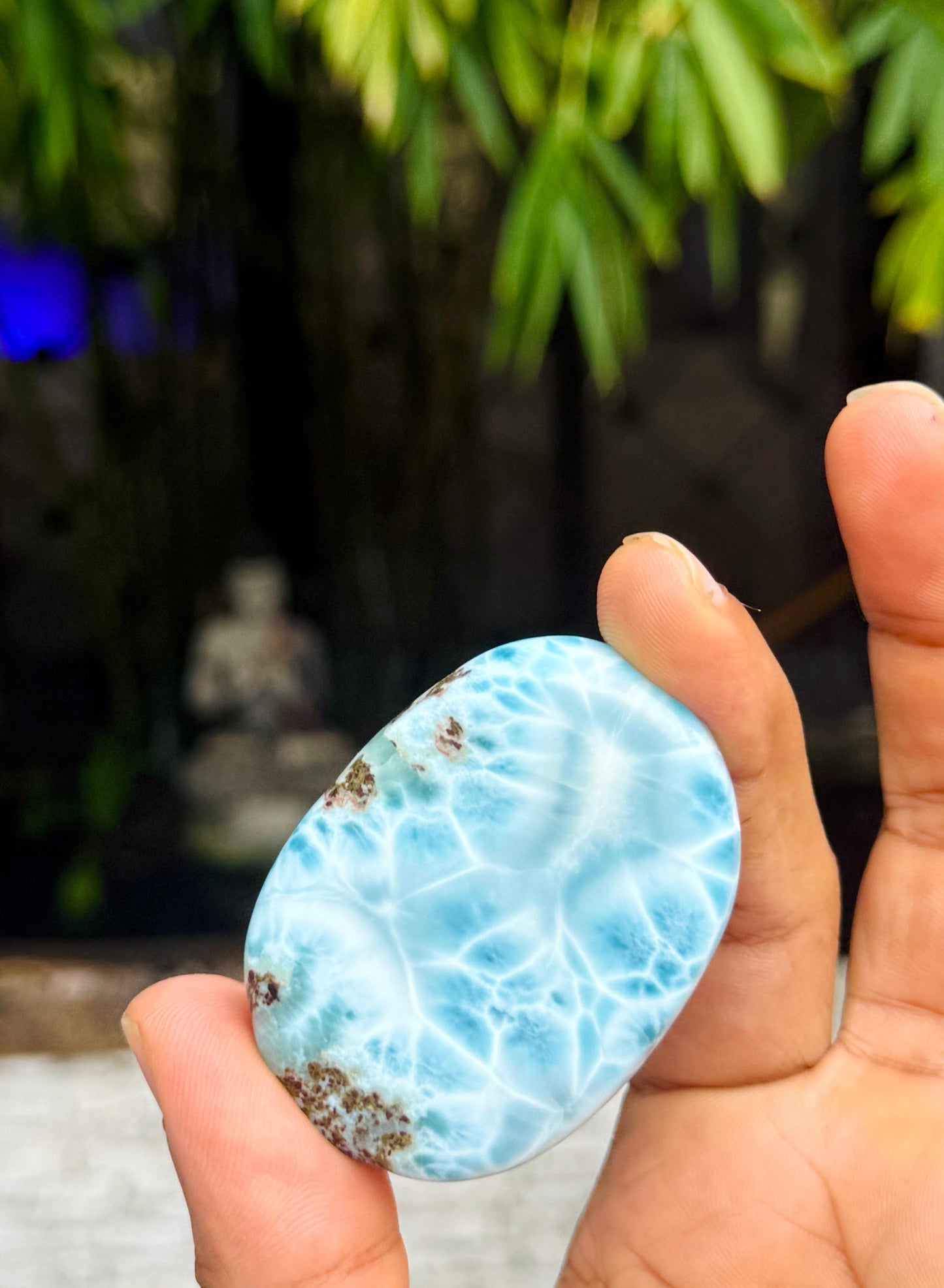 AAA Larimar Oval Palmstone Cabochon – Genuine Dominican Blue Gemstone, Collector Piece with Exceptional Webbing