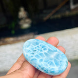 AAA Larimar Oval Palmstone Cabochon – Genuine Dominican Blue Gemstone, Collector Piece with Exceptional Webbing