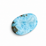 AAA Larimar Oval Palmstone Cabochon – Genuine Dominican Blue Gemstone, Collector Piece with Exceptional Webbing