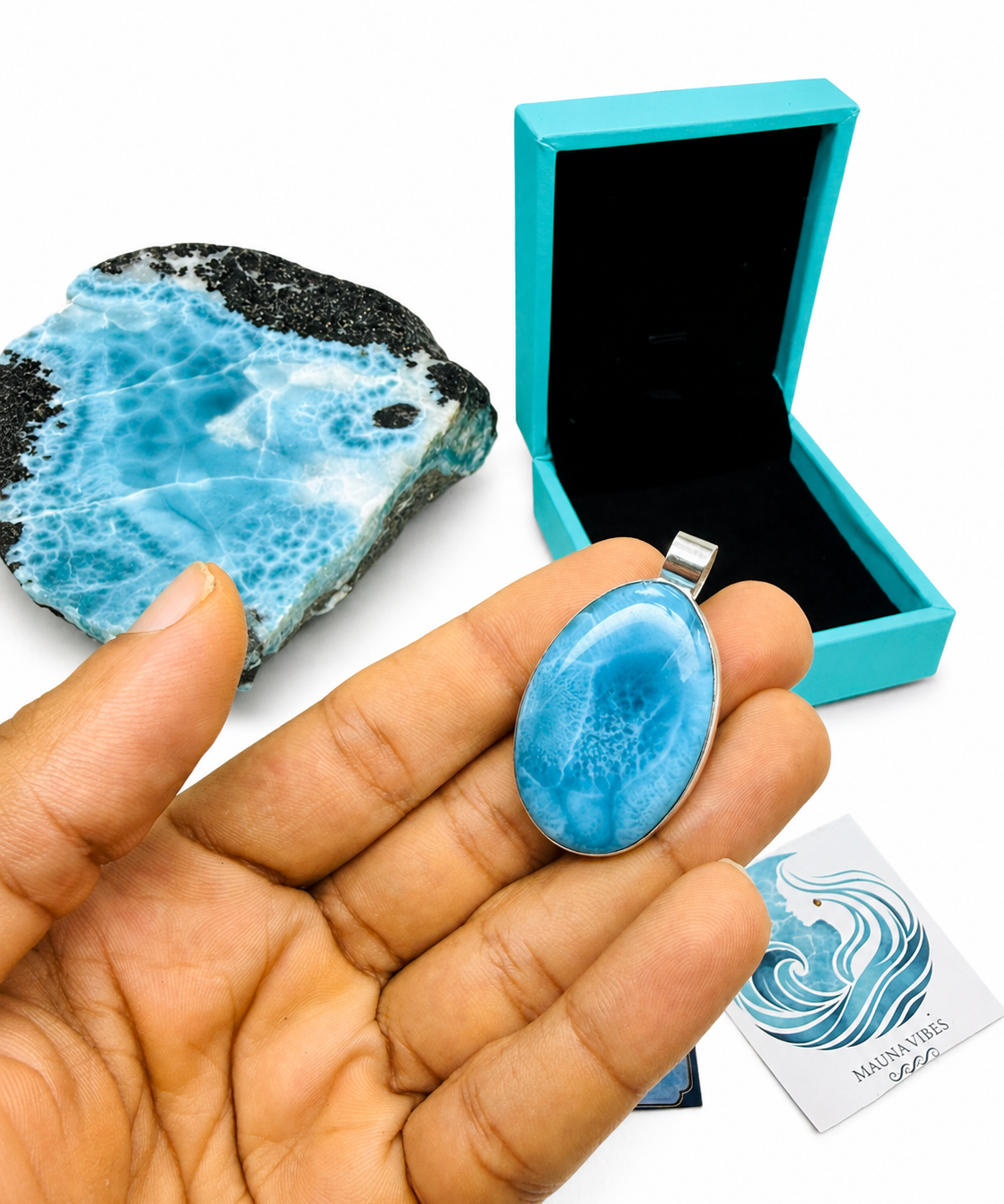 Larimar Pendant, Intense Blue Grade, 925 Sterling Silver Jewelry