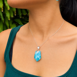 Larimar Pendant, AAA Blue Dominican Stone Unisex 925 Sterling Silver Jewelry