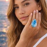 Larimar Ring – 925 Sterling Silver Adjustable | AAA Sky Blue Grade