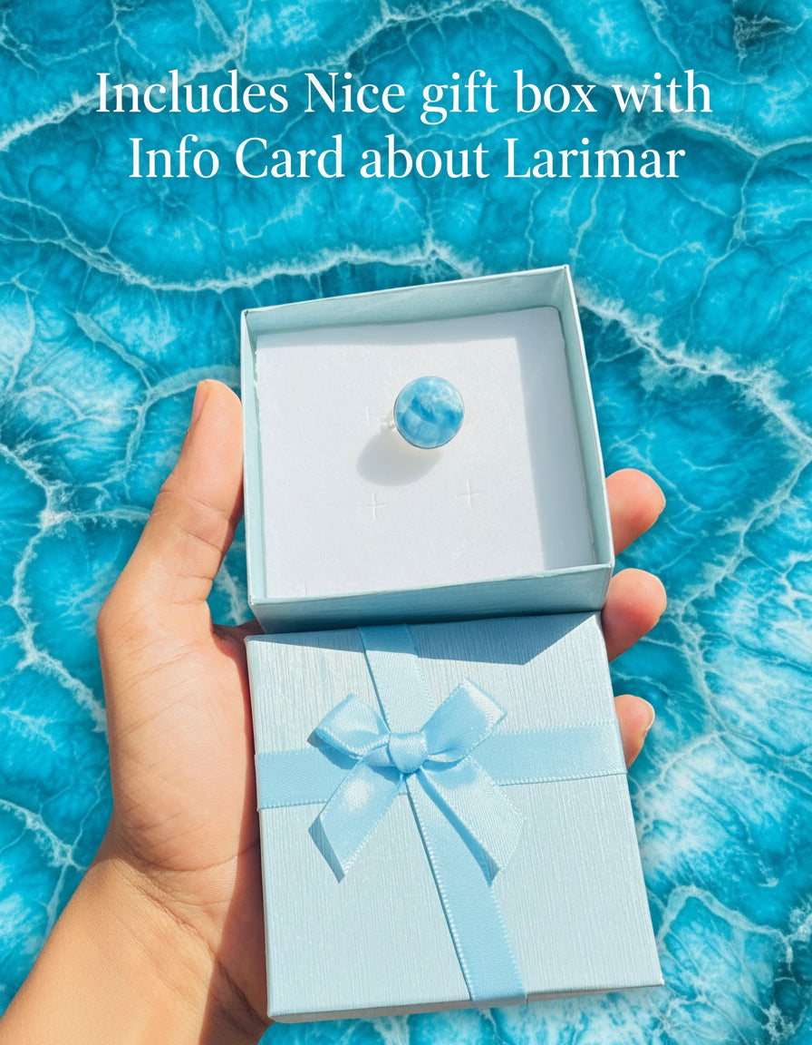 Larimar Adjustable Ring 925 Sterling Silver - Natural Dominican Blue Stone Ring for Women