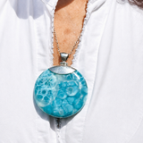 Larimar Round Larimar Pendant – 100g Fractal Pattern,925 Sterling Silver