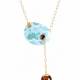 AAA+ Larimar Slab Necklace – Gold Plated Sterling Silver & Dominican Amber