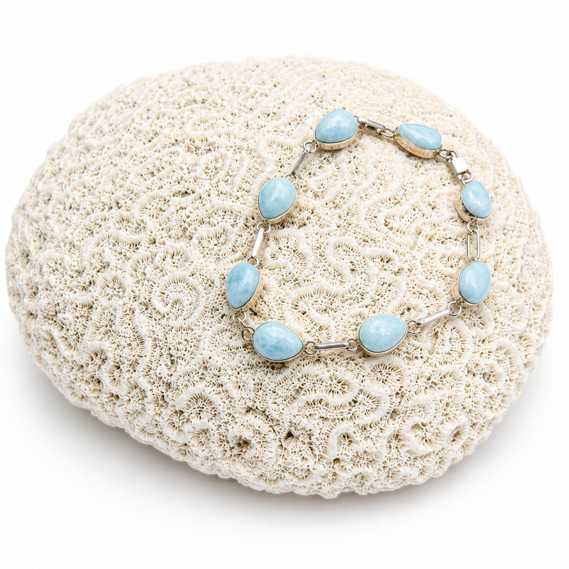 Larimar Station Bracelet in 925 Sterling Silver | Multi-Stone Chain Link Bracelet