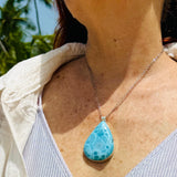 AAA Larimar Teardrop Pendant in Sterling Silver